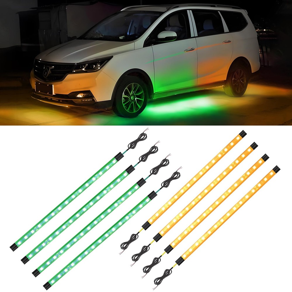 YM E-Bright Green and Yellow LED Strip Lights for Cars, 10.6
