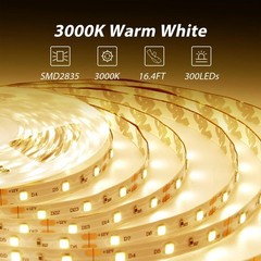 Warm White LED Strip Lights, 3000K Tunable Soft White Light Strip 16.4Ft, Bright