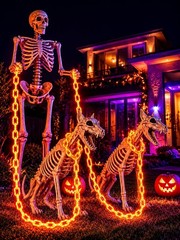 BATTERY HALLOWEEN CHAIN LIGHTS 10 FT 160 LED ORANGE TIMER YARD DECOR