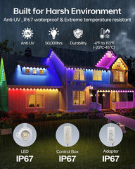 AI Permanent Outdoor Lights S107B, 100FT with 72 RGBCW LED Lights, 30,000 Lighti
