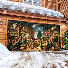 Tingjoo 7 x 16 ft Christmas Garage Door Cover Banner 7 x 16 ft, red