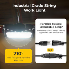 Bright Waterproof LED String Lights for Outdoor Jobsite & Garage Use