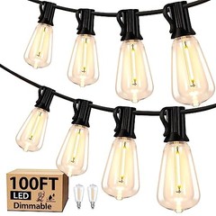 KONDRAS 100FT WATER RESISTANT OUTDOOR STRING LIGHTS ST38 LED BULBS WITH – WHITE