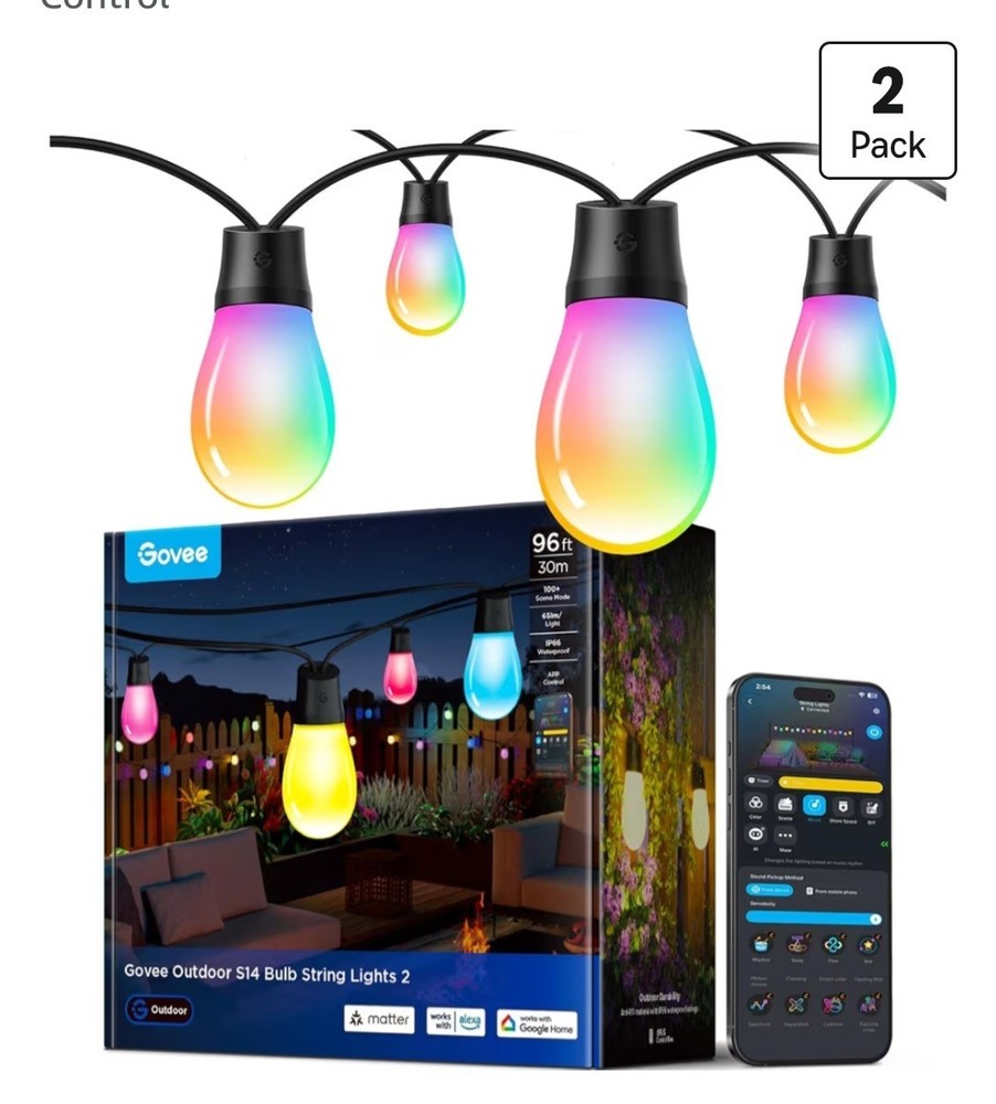 Govee Bulb S14 Outdoor String Lights 2, 96ft Smart RGBIC H702B