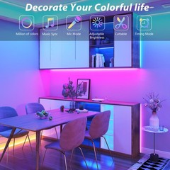 50FT RGB LED Strip Lights – Color Changing, Music Sync, Remote & App Control, DI