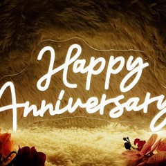 Happy Anniversary Neon Sign for Wall Decor Wedding Birthday Party Bedroom Bar…