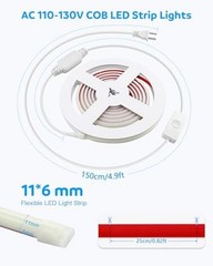 COB LED Strip Light 110V 120V 6FT LED Light Strip 3000K 6.56ft/2M Warm White