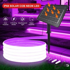 8-modes Solar COB Neon LED Strip Light Flex Lamp Garden Decor Waterproof Lights