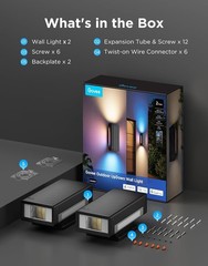 Outdoor UpDown Wall Light, 2 Pack, 1200LM RGBICWW Smart Porch Lights | 64 Scene