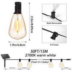 200FT Solar String Lights ST38 LED Outdoor Waterproof Patio Garden Bulb Lights