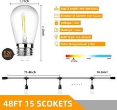 Linkable 96FT LED String Lights – Commercial Grade for Patio and Wedding Decor