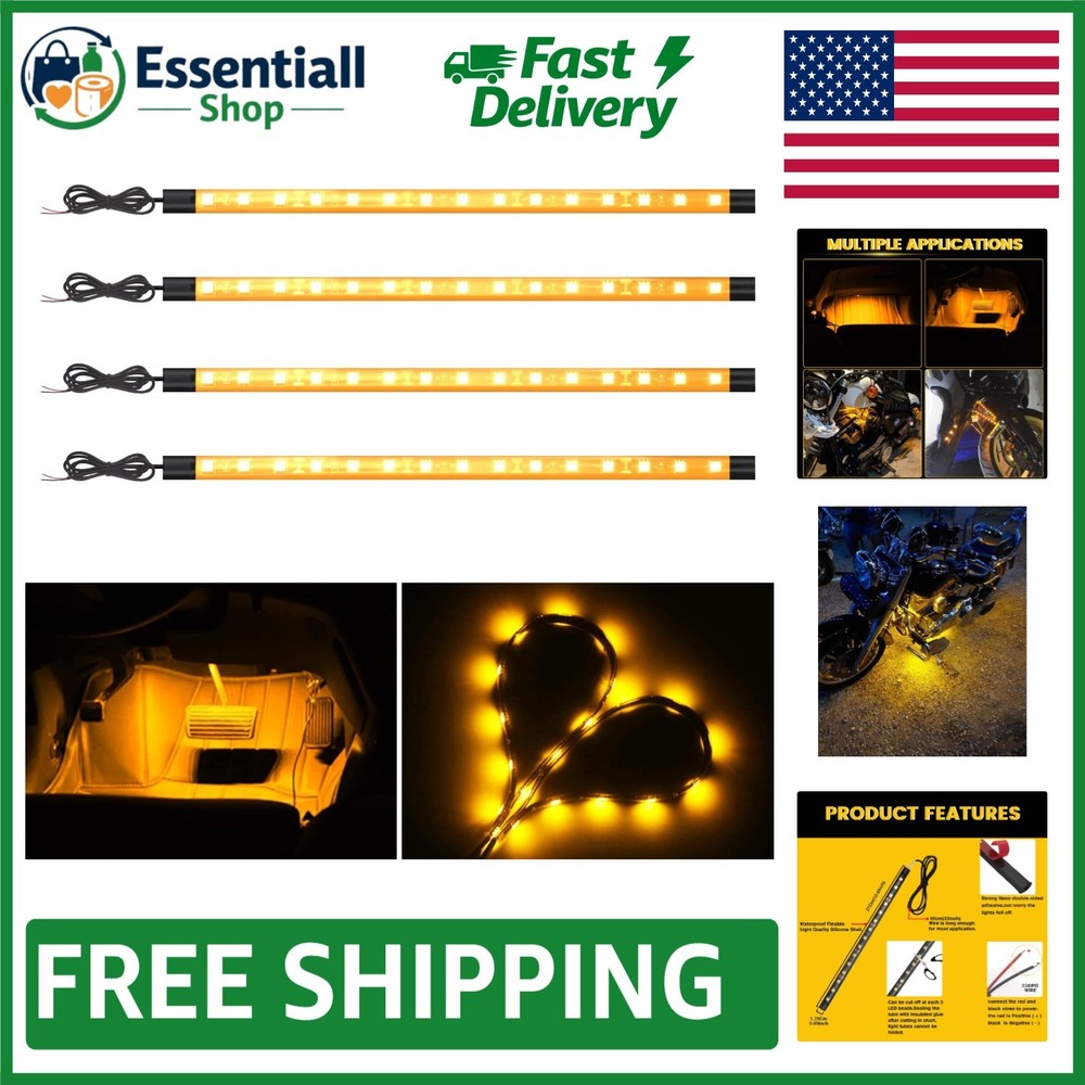 Flexible Amber LED Strip Lights for Cars, Motorcycles & Golf Carts – Pack of 4