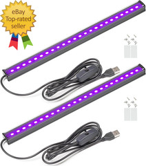 USB Black Light Bar, 10W 1Ft Upgraded UV LED Blacklight Strip Lights, Small Blac