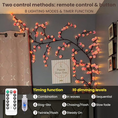 5.3 FT 144 LED Cherry Blossom Tree Branch Lights for Wall,8 Modes Pink Cherry