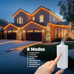 Orange 8-Mode LED Outdoor Waterproof Rope Light 10′ 25′ 50′ 100′ 150′ 300’ft