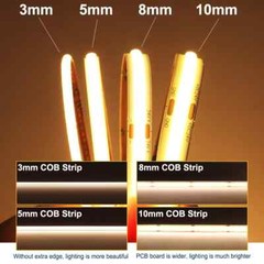 12V 24V RA90 Flexible High Bright Tape LED COB Strip 3mm 5mm 8mm 10mm Light Bar