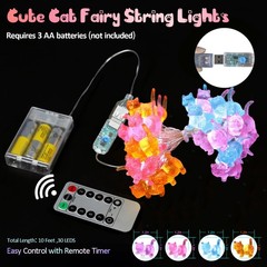 Cat Decor Indoor Fairy String Light 10 FT 30 LED Battery/USB Operated Kids