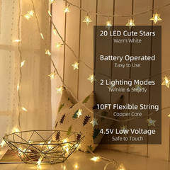 Star String Lights 10Ft 20 LED Fairy Lights Battery Operated Waterproof Indoor O