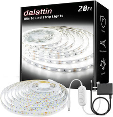 White LED Strip Lights, 20Ft Dimmable Super Bright 6500K Leds Lights