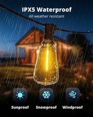 VIPAR Outdoor String Lights 25FT LED Patio IPX5 Waterproof 25FT, Black