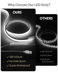 5V USB COB LED Light Strip with Dimmer 3.3FT Daylight White LED Rope Lights