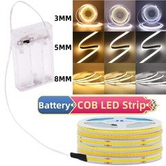5V COB LED Strip 3mm 5mm 8mm Width 320LEDs High Density COB LED Tape AA Battery