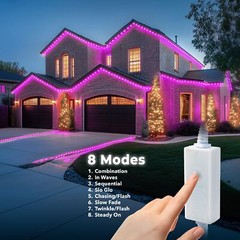 Pink 8-Mode LED Outdoor Waterproof Rope Light 10′ 25′ 50′ 100′ 150′ 300′ ft
