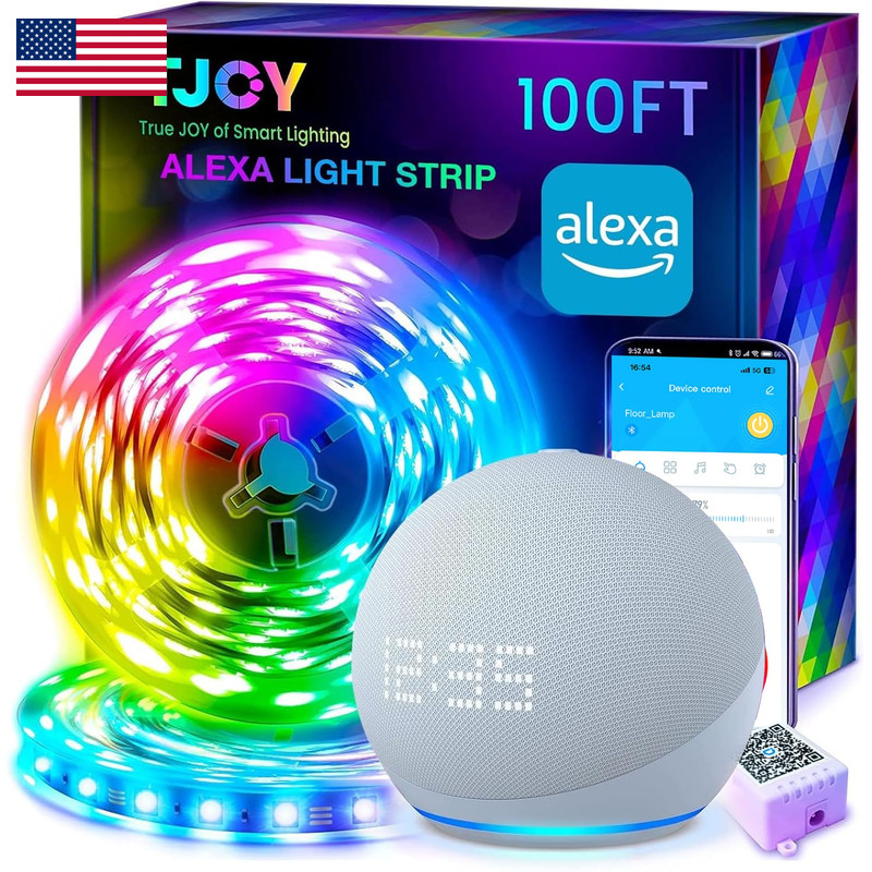 Tjoy 100Ft Smart Led Strip Lights For Bedroom Work Alexa Rgb Color Changing