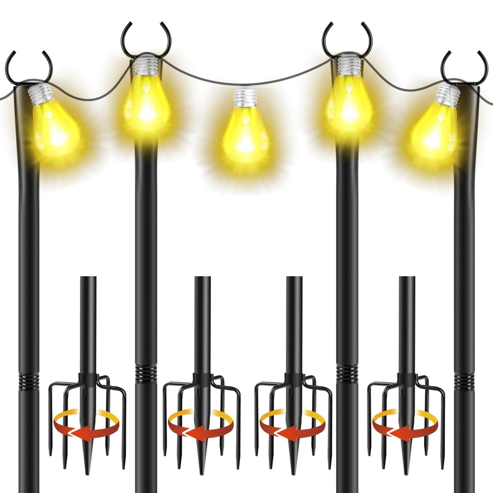 4 Pack 10Ft String Light Poles, Metal Poles with Fork for Outside Lights,Outd…