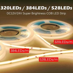 12/24V Flexible COB LED Strip Light 384/528LEDs High Density Tape Car Boat Decor