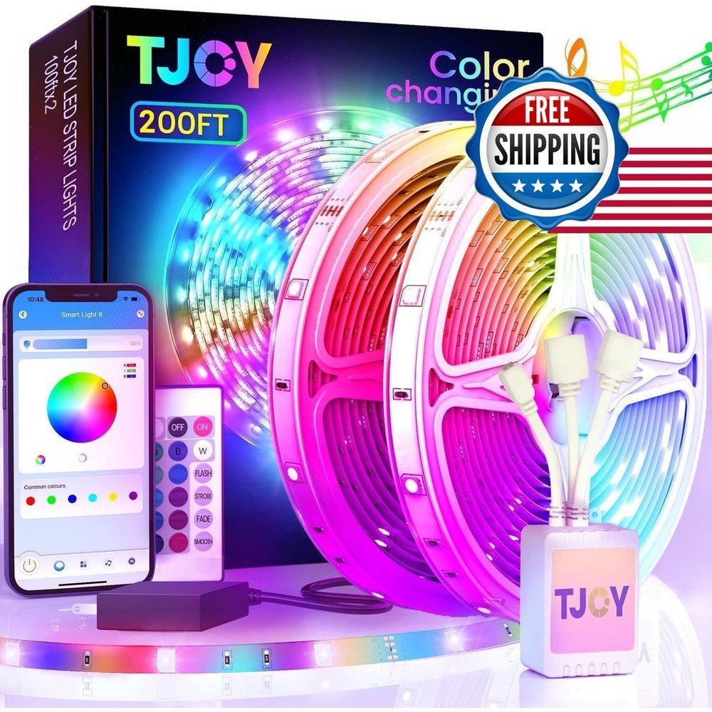 TJOY 200ft Bluetooth LED Strip Lights Music Sync RGB with Remote APP Control 2