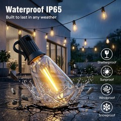 Outdoor String Lights Patio LED Light Outside 50Ft 15M Waterproof Remote