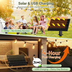 200FT Solar String Lights Outdoor Waterproof 72+2 LED Bulbs, Solar Powered with