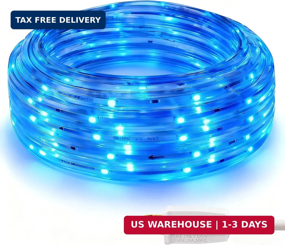 Areful Outdoor 16.4ft Blue LED Strip Lights 120V IP65 Flat Decor 16.4FT,