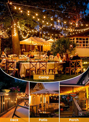 108FT 52LED Solar String Lights Outdoor with Remote & USB Port, Shatterproof Bul