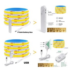 COB LED Strip Light 5V 320LEDs/M Motion Sensor Dimmable Flexible DIY Backlight