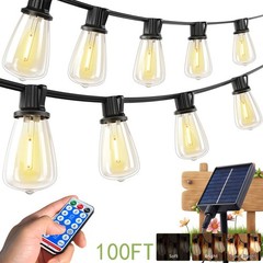 100FT Solar String Lights Waterproof Outdoor Patio w 32 ST38 Bulb Remote Control