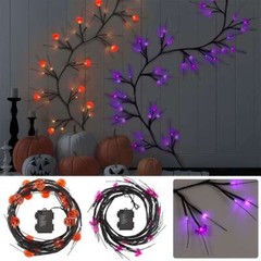 6 Ft Halloween Willow Vine Twig Garland with 54 LED Orange & Purple Lights, Pump