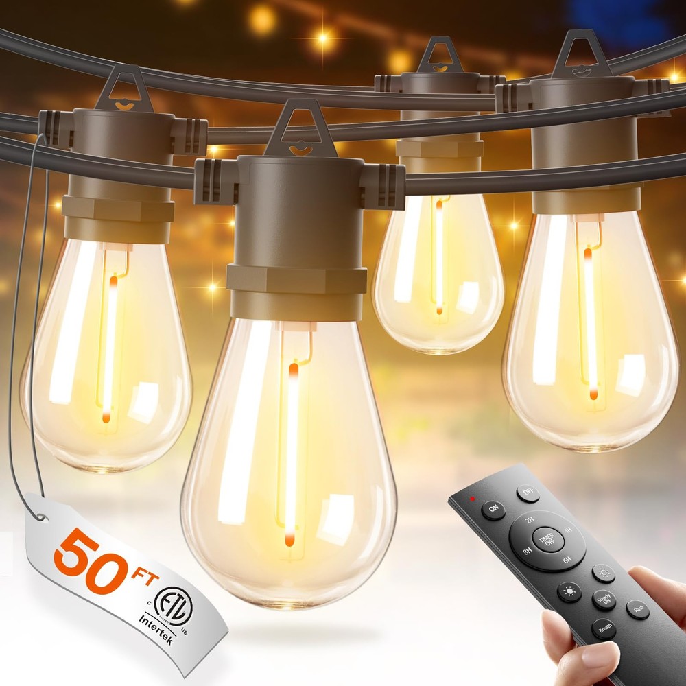 addlon 50FT LED Outdoor String Lights with Edison Shatterproof Bulbs, Weatherpro