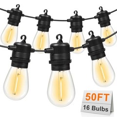 50FT LED Outdoor String Lights with 16 Shatterproof Waterproof S14 Replaceabl…