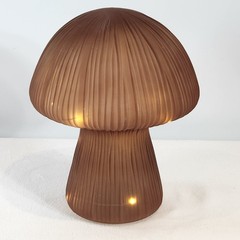 ANTHROPOLOGIE Large 8″H Brown Glass Mushroom Light-Up Lamp Woodsy Garden Fairy