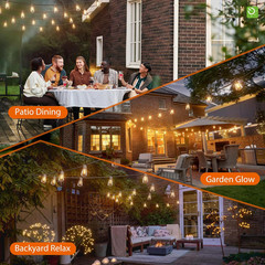 54FT Solar String Lights Outdoor Waterproof with USB Charging & Remote, Dimmable