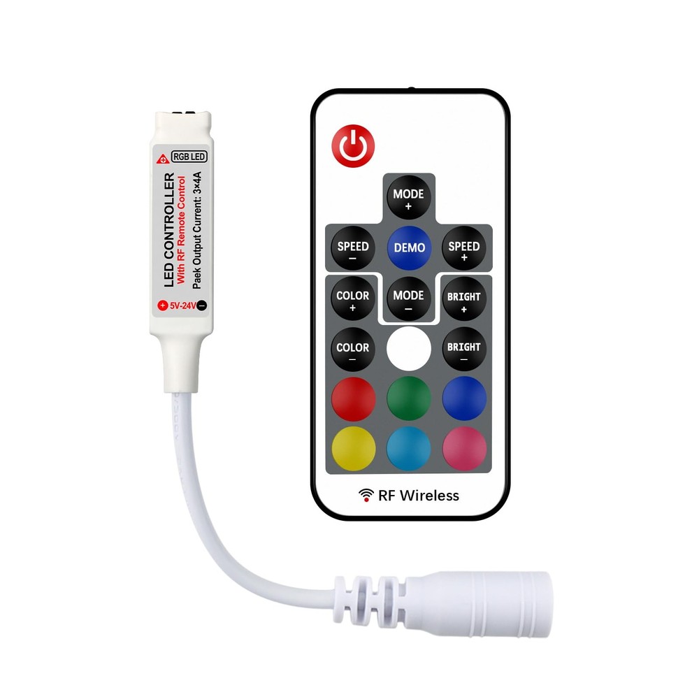 RGB LED Controller 5V~24V 12A with 17~Key RF Remote for Strip Lights