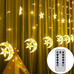 Twinkle Moon Star LED Curtain String Light USB for Indoor Window, Kids Room