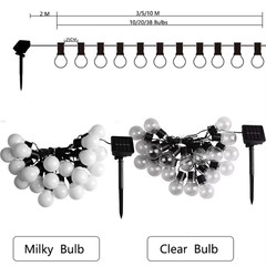 5/7/12M LED Globe Solar Fairy String Lights Bulb Christmas Garland Street Weddin