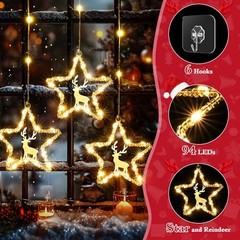 Star Curtain Lights, 5 Stars 94 LED Window Curtain String Lights Plug in
