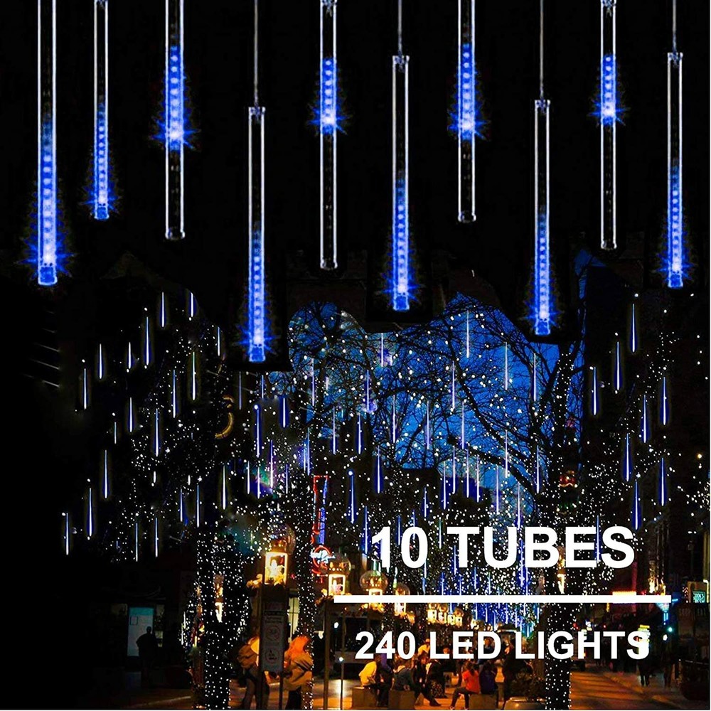 12 inch 240 LED Meteor Shower Raindrop Lights with Timer Blue