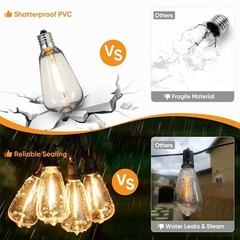 100FT Outdoor String Lights Patio Lights 2Pack-(50ft 25 Led) ST38 Shatterproof