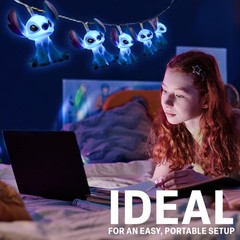 Disney Stitch LED String Lights 10 pcs, Battery Operated Hanging Lights 59”