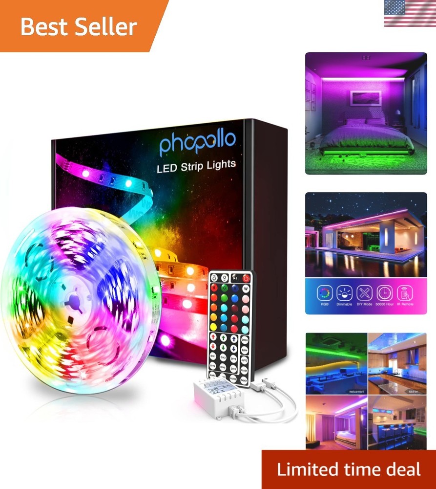 16.4ft Color Changing LED Strip Lights Kit – 44 Keys Remote, Modern Ambiance